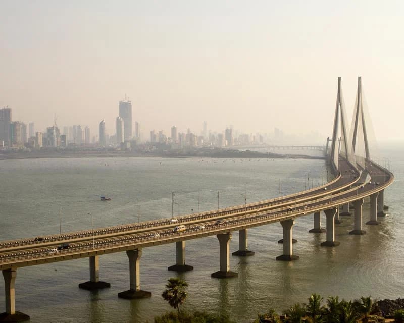 The Bandra–Worli Sea Link stretching across the bay in Mumbai, India
